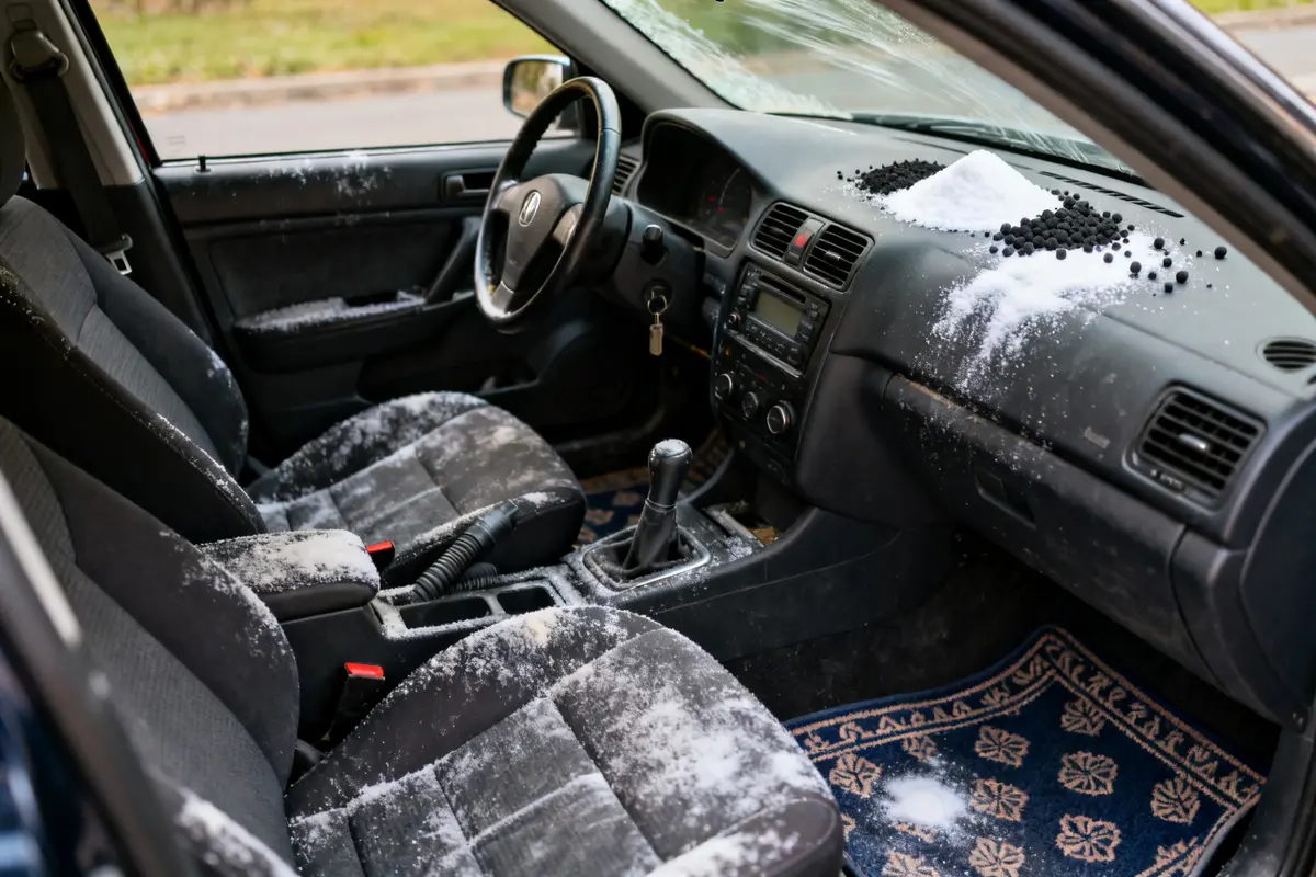 Intérieur de voiture avec bicarbonate pour démontrer how to freshen car interior efficacement